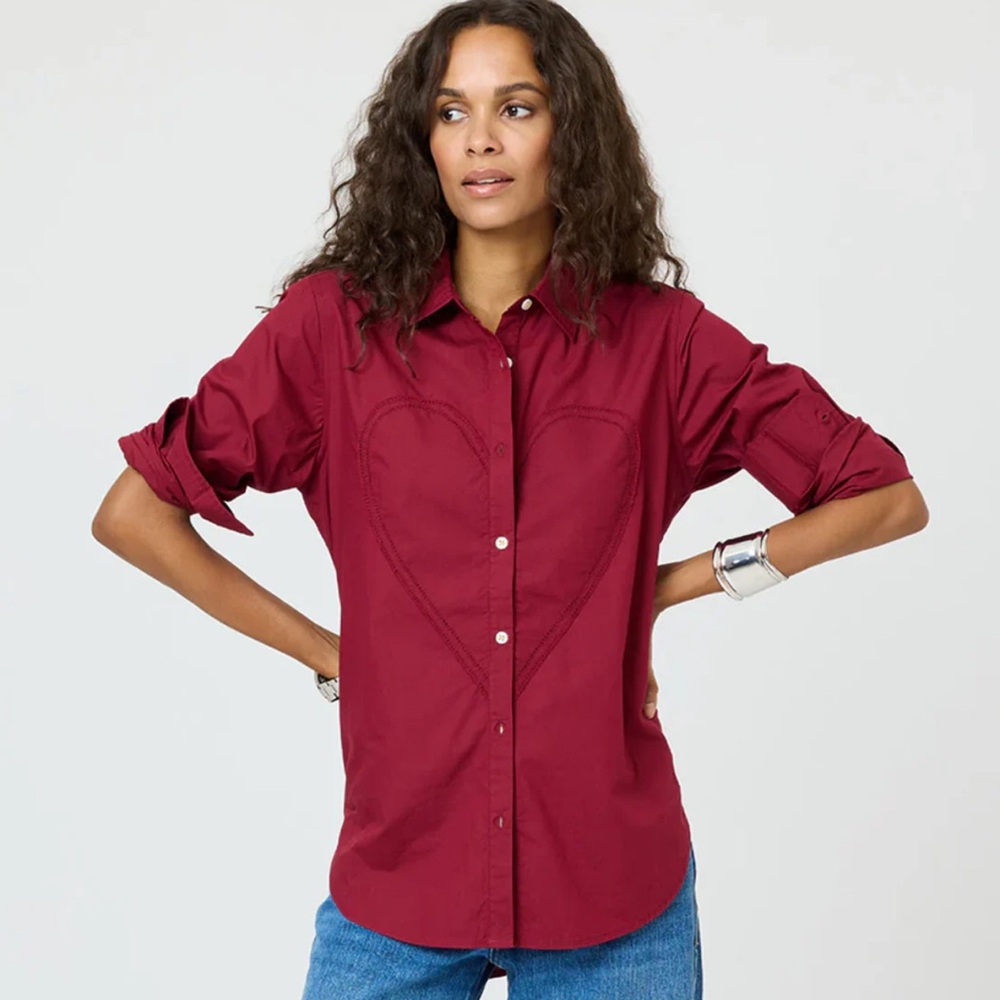 Kerri Rosenthal NWT Mia Button Down Shirt Max Heart Burgundy Sz Small Preppy